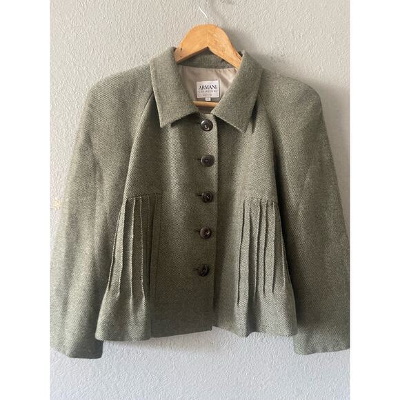 ARMANI COLLEZIONI Sage Green Wool Pintuck Swing Jacket - Picture 4 of 9